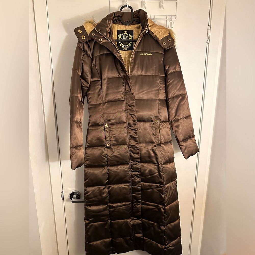 Women’s Red by Marc Ecko Fur Hood Puffer Long Coat
